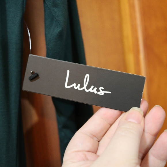 Lulu's Swept Away Forest Green Maxi Dress Knee High Slit Sexy Dress NWT Medium - Picture 13 of 14